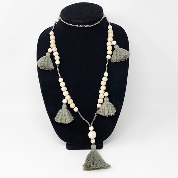 Suzie Blue Beaded and Tassel Necklace - Picture 2 of 6